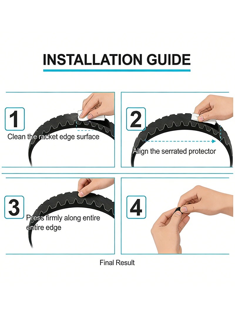 سيسلي واقي إطار المضرب بنقشة كربون فايبر، مقاس عالمي 6.5×40cm، لاصق قوي لحماية حافة مضرب البادل/التنس من الخدوش والصدمات، خامة PU ممتصة للصدمات، تركيب سهل بدون فقاعات، أسود - Image 4